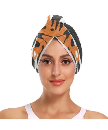 Lovely Tiger Black White Striped Hair Towel 2 Pack Super Absorbent Hair Drying Towel Quick Dry Hair Turbans Head Towel with Button Twisty Wrap for Women Girls