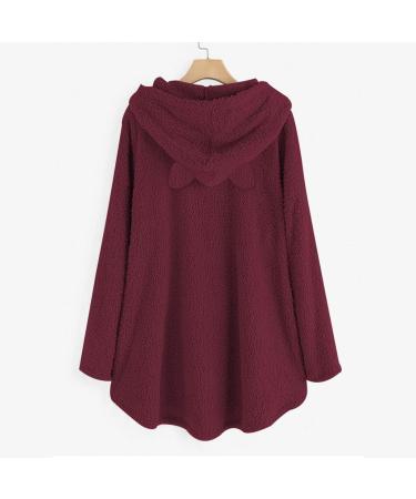 Bigfanshu Womans Tops Fleece Cat Ear Plus Size Long Sleeve Hoodie Pocket Top Sweater Blouse Wine - Buy Online on GoSupps.com