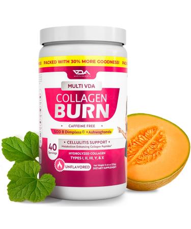 Multi VDA Collagen Burn - Flavorless Hydrocollagen with Peptides Type I II III V X - Blend with SOD B Dimpless and Sensoril - Wellness Routine Powder Supplement - 40 Servings Unflavored 11.46 Ounce (Pack of 1)