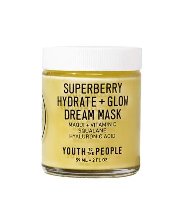 Youth To The People Superberry Hydrate + Glow Dream Overnight Face Mask - Vegan Radiance Boosting Blend of Maqui  Vitamin C  Squalane + Prickly Pear - Hydrating Skin Firming Night Treatment (2oz) 2 Ounce (Pack of 1)