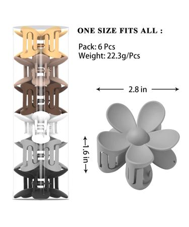 6PCS Flower Claw Clips Set - Cute Matte Hair Claws for Strong Hold - Hair Accessories for Women and Girls - White, Grey, Black, Khaki, Coffee - Buy Online on GoSupps.com