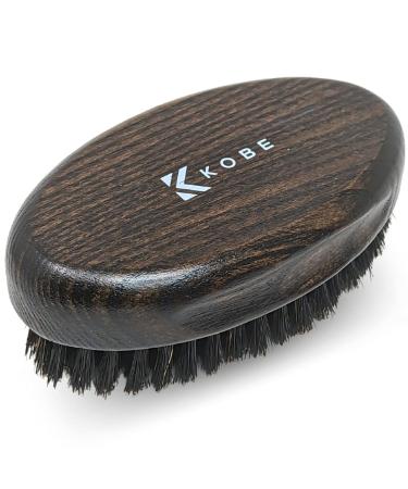 Kobe Palm Men's Military Style Boar Bristle Hair Brush/Beard Brush - Hand Sized Beard Brush for Men - Perfect for Beard Care - Works Well With Beard Oils (Dark Ash)