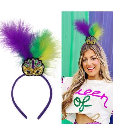 hgnxa Mardi Gras Headband for Woman with Sequins Feather Delicate Headbands Anti Slip Headbands Sweet Girls Prom Supplies Headband mask - Buy Online on GoSupps.com