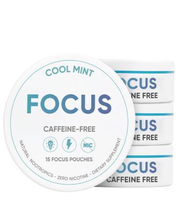 Focus Pouches - Caffeine Free Nootropic Pouches with L-Tyrosine & L-Theanine for Energy & Brain Boost - 4 Cans - 15 Nicotine Free Pouches per Can (4 Count (Pack of 15) Mint) Mint 4 Count (Pack of 15)