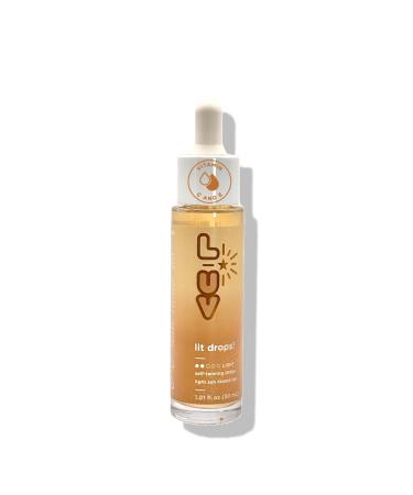 L-UV lit drops! Light sun kissed tan. No color transfer drops with Vitamin C and E. Mix easily with your favorite moisturizer for a natural and flawless looking tan.
