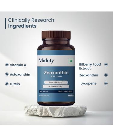 Miduty Zeaxanthin & Lutein - Eye Health Supplement - Vitamin A - Astaxanthin - Antioxidant Formula - Bluelight Protection - Gluten Free - Non-GMO - 30 Capsules - Buy Online on GoSupps.com