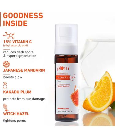 Plum 1.5% Vitamin C Toner with Mandarin - Glow & Even Skin Tone | Fragrance-Free Vegan 100ml - Buy Online on GoSupps.com