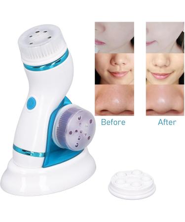 Rechargeable Electric Facial Cleansing Brush - Exfoliator with Vibration Massage & 3 Soft Replacement Heads for Deep Pore Cleansing - Blue - Buy Online on GoSupps.com