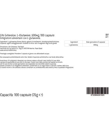 Life Extension L-Glutamine 500mg Vegan Capsules - Lab-Tested Gluten Free | Vegetarian | Soy Free | GMO Free - Buy Online on GoSupps.com