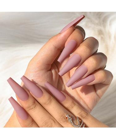 Bohend Long Coffin False Nails Matte Gradient Fake Nail Ballerina Party 24 Pcs Press on Nail for Women and Girls
