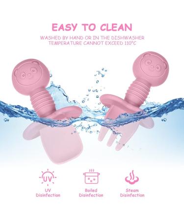 Vicloon Baby Fork and Spoon Set - 4Pcs Silicone Self Feeding Utensil for Infant Toddler, Easy Grip Cutlery Kit for Children - Red/Orange - Buy Online on GoSupps.com