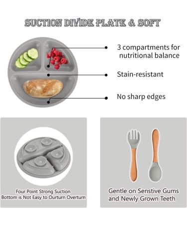 SilverStaar Baby Weaning Set - Silicone Suction Plate, Bowl, Spoon, Fork & Bib - Detachable Suction Base Feeding Set for Babies and Toddlers (Grey) - Buy Online on GoSupps.com