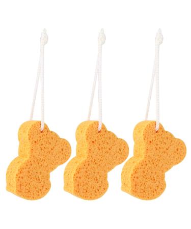 Minkissy 3pcs Bathing Sponges with Hanging Strap Wood Pulp Cellulose Soft Shower Exfoliating Sponges Body Dirty Scrubbing Tools for Adults Kids Bathroom Cleaning Uses(Yellow)