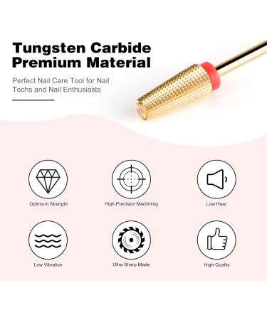 BNG 5-in-1 Carbide Nail Drill Bit for Fast Acrylic & Hard Gel Removal - Tungsten Steel Manicure Pedicure Tool - Fine Gold - Buy Online on GoSupps.com