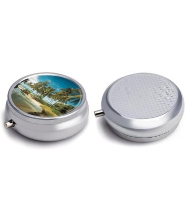 Round Tropical Coconut Trees Pill Box | 3 Compartment Metal Organizer | Decorative Portable Pocket Pill Case - Style 23 - Buy Online on GoSupps.com