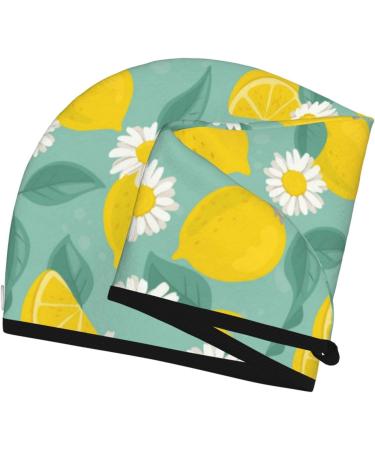 Hair Towel Wrap Quick Drying Towel Turban with Button | Lemons & Chamomile Design - Buy Online on GoSupps.com