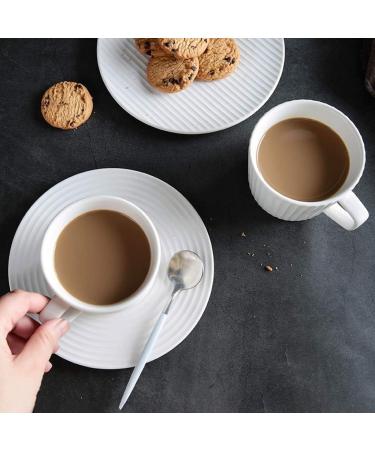 Set White Striped Ceramic Cup and Saucer Coffee Drinking Cup Breakfast Cup House Kitchen Office - Buy Online on GoSupps.com