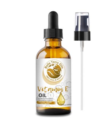 Vitamin E Oil. 4oz. 100% Pure. Cold-pressed. Unrefined. Organic. D-alpha Tocopherol. 75 000 IU. Chemical-free. Soothes Dry Skin. Natural Antioxidant. For Hair  Skin  Nails  Stretch Marks  Scars. Bella Terra Oils. 4 Fl Oz...