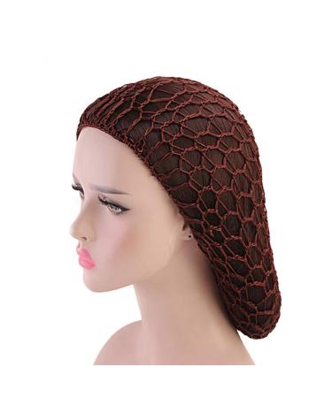 Minkissy 2 Pieces Sleeping Hair Nets - Crochet Long Hair Snood Turban for Women & Girls | Beige & Coffee - Buy Online on GoSupps.com