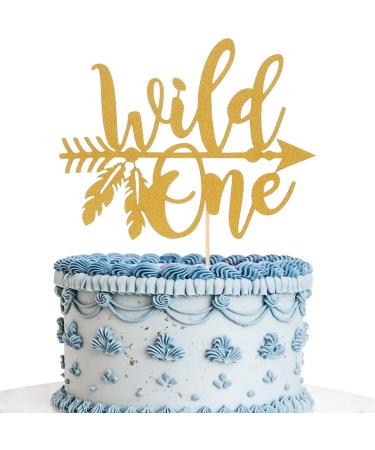 AmarYYa Wild One Cake Topper - Gold Glitter Boy or Girl 1st Birthday/Baby Shower Cake Decoration Gold Glitter Baby ONE With Arrow Birthday Cake Topper First Smash Cake Decoration Wildone-a
