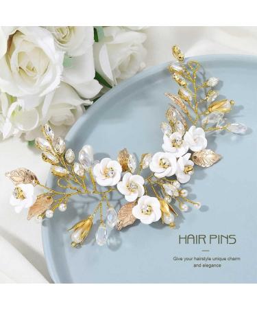 Unicra Flower Bride Wedding Hair Vine Gold Crystal Bridal Headband Leaf Headpiece Hair Accessories for Bridesmaid and Women Gold Silver Rose - Buy Online on GoSupps.com