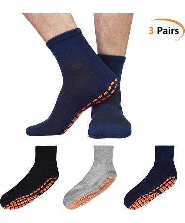 Men's Non Slip Gripper Socks 3-Pack - Black/Gray/Navy Blue - Size 13-15 | Ideal for Yoga, Pilates, Hospital, Tile & Wood Floors - Buy Online on GoSupps.com