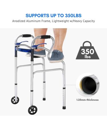 Health Line 3-in-1 Stand-Assist Folding Walker with Wheels - Supports 350lbs - Mobility Aid with Glide Ski - Toilet Safety Rail - Compact & Portable - Silver - Buy Online on GoSupps.com