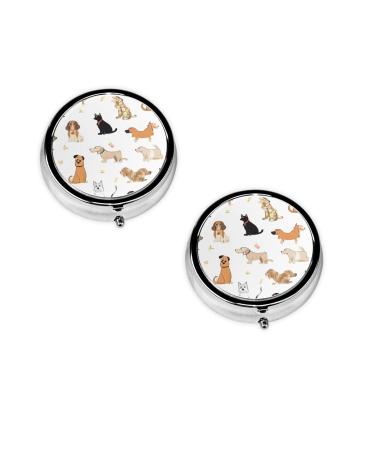 (Cute Kitten Butterfly) Round Pill Box 3 Compartment Pill Box Mini Decorative Pocket Purse Portable Travel Medicine Tablet Vitamin Holder Organizer Pill Case