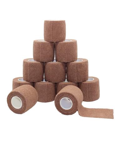 Fuluning Tape Bandage Self-Adhesive Tape Strong Sports Tape for Wrist (5cm12Rolls Brown)