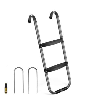 Universal Trampoline Ladder 2 Steps for Trampoline, Rust-Resistant Steel Ladder with Wide Skid-Proof Steps, 41inch Length Trampoline Accessories(inlude 2 Trampoline Stake+Phillips Screwdriver