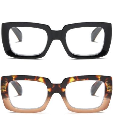 MMOWW 2-Pack Oversized Anti-Blue Light Reading Glasses for Women - Black & Tortoise Square Frame (2.0) - Buy Online on GoSupps.com