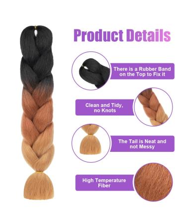 Shop Aomig Braids Extensions - 2PC Ombre Synthetic Hair 24 Strands for Box Braids Available in Black Dark Brown & Light Brown - Buy Online on GoSupps.com
