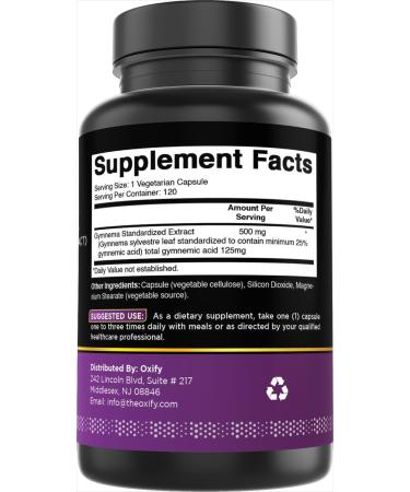 Oxify Super Gymnema (Gymnema Sylvestre Leaf Extract) 500 mg | 120 Vegetarian Capsules | Gluten-Free Non-GMO | Supplement Made in USA - Buy Online on GoSupps.com