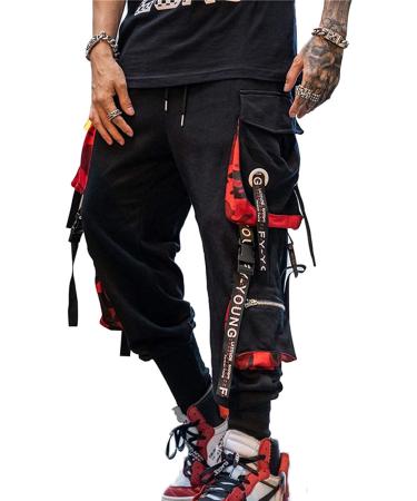 Men's Joggers Punk Cargo Baggy Techwear Hip Hop Harem Streetwear Tactical Track Pants Black Medium