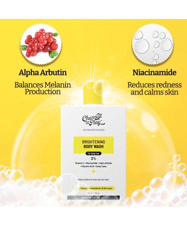 Chemist at Play Brightening Body Wash | Glowing Skin Vitamin C Bodywash | Helps to Reduce Fades Dark Spots Evens out Skin Tone | Alpha Arbutin | 30X Vitamin C with Camu Camu | For Women & Men | 236ml - Buy Online on GoSupps.com