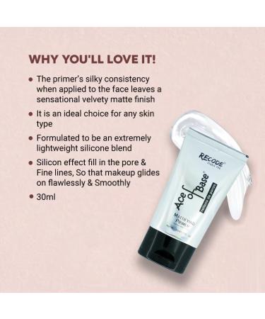 Recode Makeup Ace of Base Primer - Lightweight Face Primer for Oily & Dry Skin | Perfect for All Skin Types | 30ml - Buy Online on GoSupps.com