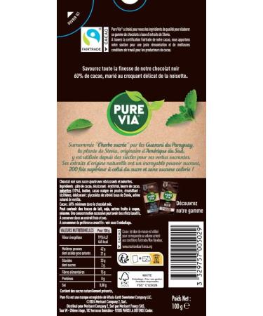 Pure Via Dark Chocolate & Hazelnut Chips Tablet with stevia no added sugar Fair Trade 100g - Buy Online on GoSupps.com