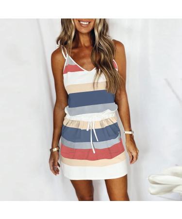 Ronony Striped Summer Dress for Women | V-Neck Casual Tunic Mini Dress - Stylish & Elegant Boho Beach Wear - Buy Online on GoSupps.com