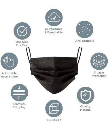 500-Pack Liberty Masks | Made in USA | Black 3-Ply Disposable Face Masks | Adjustable Nose Wire | Breathable & Lightweight | Soft Elastic Ear Loops - Buy Online on GoSupps.com
