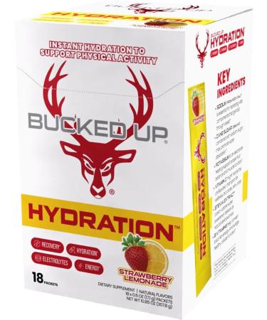 Bucked Up Hydration - Strawberry Lemonade | Electrolyte and Hydration Powder Drink Mix | 18 Packs (18 Servings) - Buy Online on GoSupps.com
