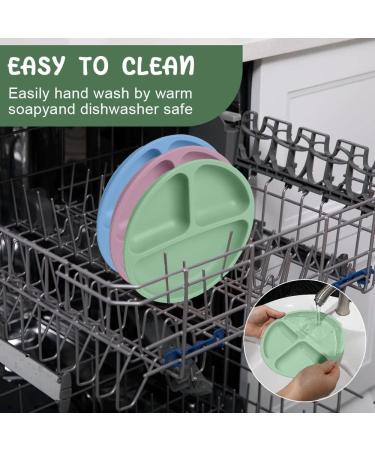 Vicloon Baby Suction Plate Set | Non-Slip Silicone Weaning Plates for Toddlers | Divided Dishes for Self-Feeding | Fits Most Highchairs Trays | 3Pcs (Green/Pink/Blue) - Buy Online on GoSupps.com