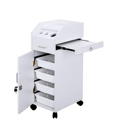 Winado Hair Salon Storage Cart with Wheels & 3 Hair Dryer Holders & 4 Drawers & Lock & 2 Keys Hairdressing Tools Station Mobile Makeup Case SPA Utility Trolley (White)