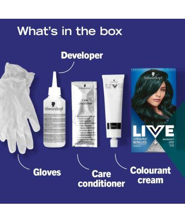 Schwarzkopf LIVE Urban Metallics Vibrant Long Lasting Permanent Green Hair Dye Infused With Coconut Oil Shiny Hair Midnight Jade U75 (Pack of 2) Midnight Jade 142 gram (Pack of 2) - Buy Online on GoSupps.com