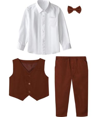 Mint Green Baby Boys Gentleman Suit Set | Long Sleeve Shirt, Bowtie, Waistcoat & Pants | Brown | 18-24 Months - Buy Online on GoSupps.com