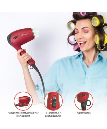Bomann 1300W Travel Hair Dryer | Compact & Foldable | 2 Temperature Levels | Includes 360 Nozzle & Volume Diffuser | Soft Touch Housing | HTD 8005 CB - International Shipping Available - Buy Online on GoSupps.com