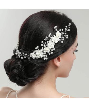 JUSTUSNX Bride Wedding Hair Pieces Pearl Hair Vines Silver Crystal Headpiece Flower Headband for Women and Girls Hair Styling Accessories - Buy Online on GoSupps.com