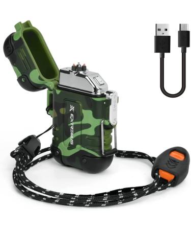Extremus Blaze 360 Waterproof Lighter,Outdoor Windproof Lighter Dual Arc Lighter USB Rechargeable Flameless Lighter,Plasma Lighters for Camping,Hiking,and Outdoor Adventures, Green Camo A: Green Camo ( Without Carabiner )