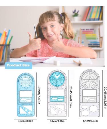Multifunctional Geometric Rulers Drawing Tool Creative Arting Craft Draft Template Drawing Measuring Tool for Kids Students Office Supply Plastic Drawing Measuring Ruler Math Material (3 Packs) - Buy Online on GoSupps.com