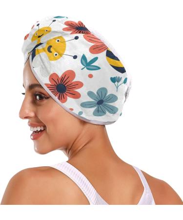Lovely Bees Flowers Hair Towel 2 Pack - Super Absorbent Quick Dry Turbans for Women & Girls - Buy Online on GoSupps.com