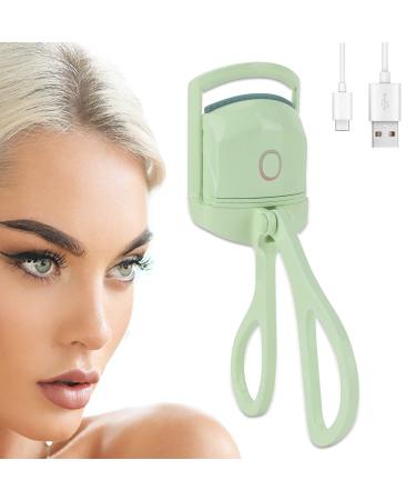 Electric Eyelash Curler Heated Eyelash Curler 2 Heating Modes Heatable Elastic Skin-Friendly Silicone Natural Curling Eyelashes Long Lasting USB Charging for All Eye Types (Green)